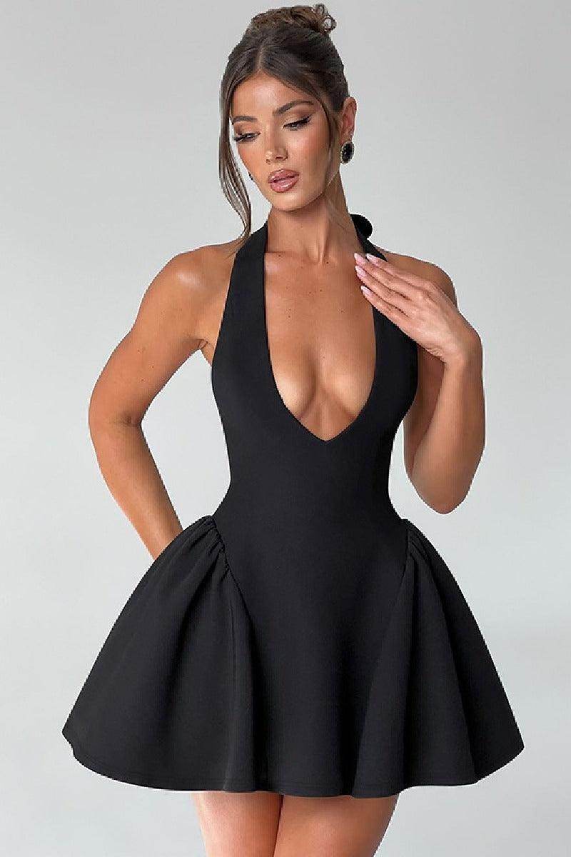 Sexy deep V halter sleeveless waist slimming cocktail dress 847740943644 - COCOMELODY